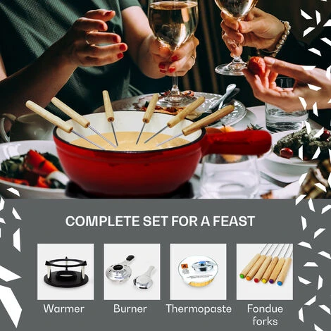 Klarstein Holsten Fondue Set Pot Stove Burner 6 Forks 1.5 L Cast Iron - Image 2
