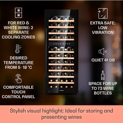 Klarstein Barossa 73 Duo Wine Refrigerator 2 Zones 192 Litres 73 Bottles Touch Display - Image 2
