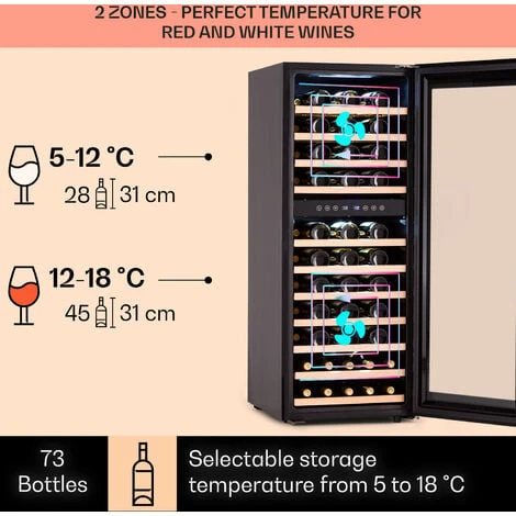 Klarstein Barossa 73 Duo Wine Refrigerator 2 Zones 192 Litres 73 Bottles Touch Display - Image 3