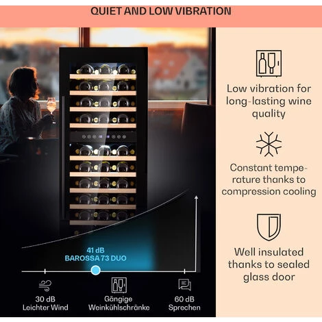Klarstein Barossa 73 Duo Wine Refrigerator 2 Zones 192 Litres 73 Bottles Touch Display - Image 4