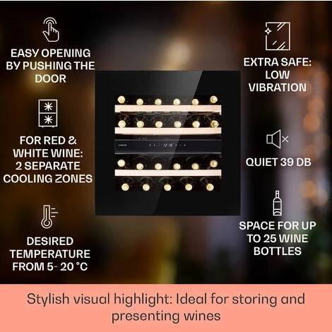 Klarstein Rhône 25 Duo Wine Cooler Compression Cooling 2 Zones 75 Litres / 25 Bottles - Image 2