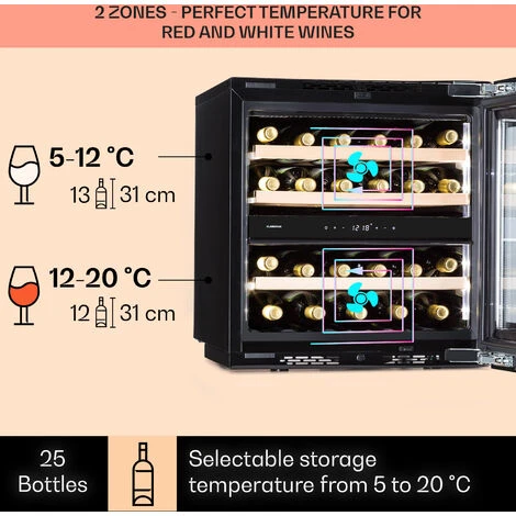 Klarstein Rhône 25 Duo Wine Cooler Compression Cooling 2 Zones 75 Litres / 25 Bottles - Image 3