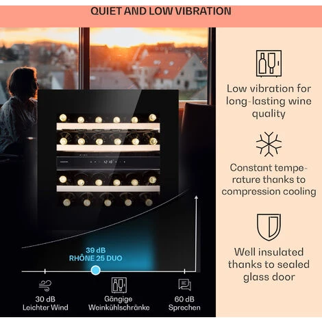 Klarstein Rhône 25 Duo Wine Cooler Compression Cooling 2 Zones 75 Litres / 25 Bottles - Image 4