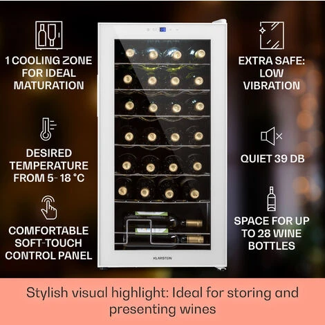 Klarstein Shiraz 28 Uno Wine Fridge 74 Litres 28 Bottles Touch Control Panel 5-18°C - Image 2
