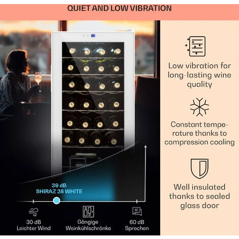 Klarstein Shiraz 28 Uno Wine Fridge 74 Litres 28 Bottles Touch Control Panel 5-18°C - Image 4