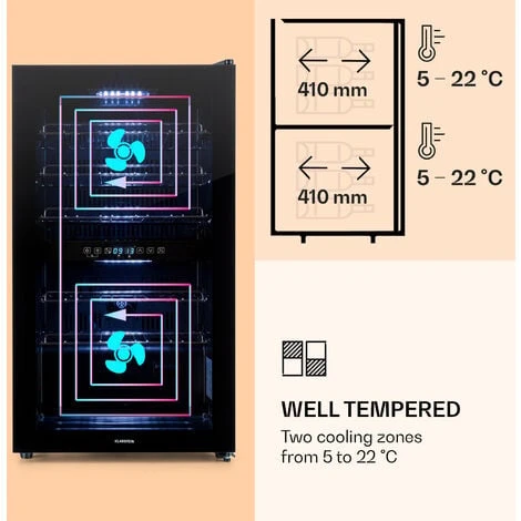 Klarstein Klarstein Shiraz 29 Duo Wine Fridge 2 Zones 80L/29 Bottles 5-22°C Touch Black - Image 3