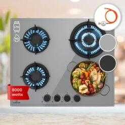 Klarstein Firetale Gas Hob 4-Burner 60 Cm Aluminium Burner Natural Gas/Propane Incl. Hose And Pressure Reducer
